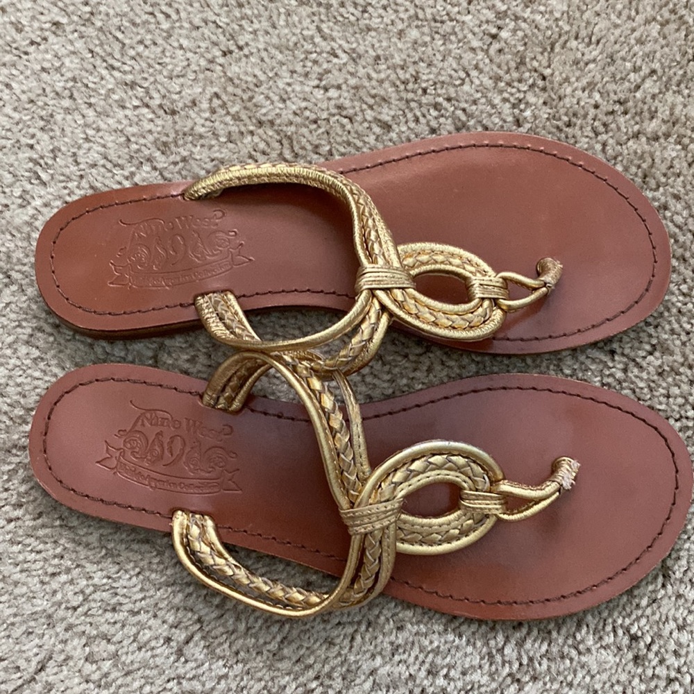 Nine West Gold Leather Braided Sandals - Picture 3 of 5